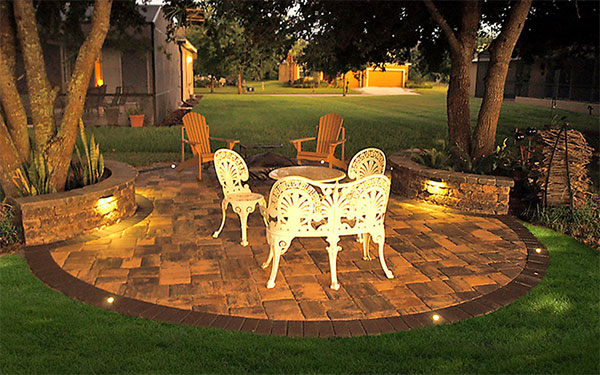 paver patio with lighting design and installation by The Brickyard in Lakeland in Central Florida